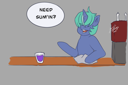 Size: 1772x1181 | Tagged: safe, imported from derpibooru, oc, oc:soda frizz, pony, unicorn, ask, ask soda frizz, bar, drink, male, soda, tending a bar