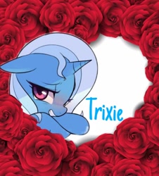 Size: 1080x1194 | Tagged: safe, artist:tomko51, imported from derpibooru, trixie, pony, unicorn, female, flower, horn, mare, solo, text