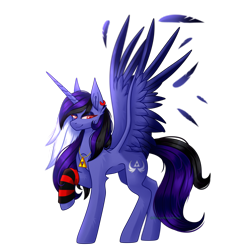 Size: 3000x3000 | Tagged: safe, artist:greenmaneheart, imported from derpibooru, oc, oc only, oc:dark moon silver, alicorn, pony, feather, female, high res, mare, simple background, solo, transparent background