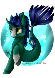 Size: 2059x2912 | Tagged: safe, artist:julunis14, imported from derpibooru, oc, oc only, pony, seapony (g4), unicorn, bubble, commission, crepuscular rays, dorsal, fish tail, horn, ocean, seaponified, signature, simple background, solo, species swap, sunlight, swimming, tail, transparent background, underwater, water, yellow eyes