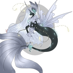 Size: 1280x1280 | Tagged: safe, artist:niniibear, imported from derpibooru, oc, oc only, alicorn, original species, pony, seapony (g4), bioluminescent, female, fin wings, fish tail, flowing mane, flowing tail, glow, glowing, horn, seaponified, simple background, solo, species swap, tail, transparent background, wings
