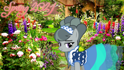 Size: 2064x1161 | Tagged: safe, artist:not-yet-a-brony, edit, imported from derpibooru, marble pie, earth pony, 2021, clothes, dress, female, flower, garden, lyrics in the description, mare, song reference, spring, youtube link in the description