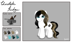 Size: 2000x1200 | Tagged: source needed, useless source url, safe, artist:julie25609, imported from derpibooru, oc, oc only, oc:chocolate fudge, earth pony, pony, cute, female, reference sheet, smiling, solo