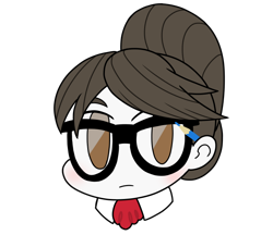 Size: 740x640 | Tagged: safe, artist:batipin, imported from derpibooru, part of a set, raven, equestria girls, avatar, blushing, glasses, hair bun, head only, icon, necktie, pencil, ravenbetes, secretary, simple background, solo, transparent background