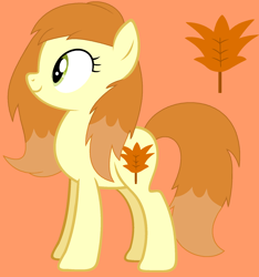 Size: 1649x1758 | Tagged: safe, artist:diamondbellefan25, imported from derpibooru, oc, oc:autumn leaves, earth pony, pony, cutie mark, earth pony oc, female, leaves, mare, orange background, simple background, smiling