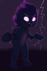 Size: 1471x2223 | Tagged: safe, artist:heretichesh, imported from derpibooru, oc, oc:astre de noire, hybrid, original species, bipedal, dark, glowing mane, lightning, standing on two hooves