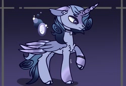 Size: 2387x1633 | Tagged: safe, artist:caramelbolt24, imported from derpibooru, oc, oc only, oc:ocean glow, alicorn, pony, abstract background, alicorn oc, chest fluff, choker, cloven hooves, ear fluff, horn, jewelry, magical lesbian spawn, necklace, offspring, parent:rainbow dash, parent:rarity, parents:raridash, signature, solo, wings