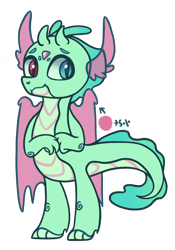 Size: 1600x2291 | Tagged: safe, artist:caramelbolt24, imported from derpibooru, oc, oc only, oc:aquamarine, dragon, hybrid, dragon oc, heterochromia, interspecies offspring, magical gay spawn, offspring, parent:spike, parent:thorax, parents:thoraxspike, signature, simple background, solo, transparent background