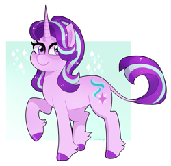 Size: 2775x2690 | Tagged: safe, artist:emera33, imported from derpibooru, imported from ponybooru, starlight glimmer, pony, unicorn, cloven hooves, cute, cutie mark, female, glimmerbetes, high res, looking at you, mare, smiling, solo