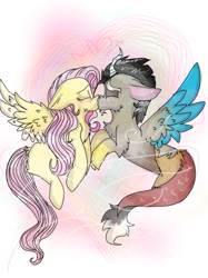 Size: 899x1200 | Tagged: safe, artist:cocolove2176, imported from derpibooru, discord, fluttershy, draconequus, pegasus, pony, discoshy, eyes closed, female, kissing, male, mare, shipping, story included, straight, wings