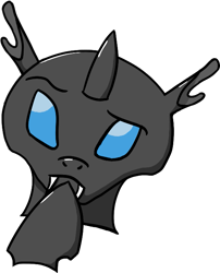 Size: 561x695 | Tagged: safe, artist:shifttgc, imported from derpibooru, changeling, aggie.io, changeling ears, ears, emoji, fangs, hooves, horn, simple background, solo, thinking, thinking emoji, transparent background