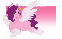 Size: 2560x1600 | Tagged: safe, artist:sensationalsoul, imported from derpibooru, pipp petals, pegasus, pony, spoiler:g5, adorapipp, coat markings, cute, female, g5, headband, lidded eyes, looking at you, mare, pipp, smiling, socks (coat markings), solo, spread wings, wings