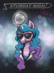 Size: 1506x2048 | Tagged: safe, artist:catscratchpaper, imported from derpibooru, izzy moonbow, pony, unicorn, ball, disco ball, discoball, g5, glasses, hair, horn, hornball, izzy impaling things, solo, tongue out