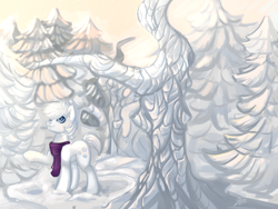 Size: 2000x1500 | Tagged: safe, artist:vezar56, imported from derpibooru, double diamond, earth pony, pony, clothes, forest, scarf, solo, winter