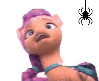 Size: 194x159 | Tagged: safe, imported from derpibooru, sunny starscout, earth pony, spider, animated, arachnophobia, female, g5, gif, mare, scared, seizure warning, simple background, white background