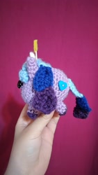 Size: 2304x4096 | Tagged: safe, artist:casquitos kawaii, imported from derpibooru, izzy moonbow, unicorn, amigurumi, ball, crochet, g5, izzy's tennis ball, plushie, tennis ball