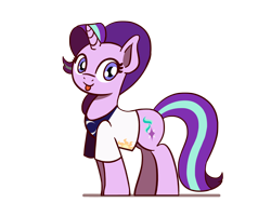 Size: 1800x1350 | Tagged: safe, artist:flutterluv, imported from derpibooru, starlight glimmer, pony, unicorn, :p, celestia's cutie mark, clothes, luna's cutie mark, shirt, simple background, smiling, solo, t-shirt, tongue out, transparent background