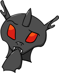 Size: 561x695 | Tagged: safe, artist:shifttgc, imported from derpibooru, oc, oc only, oc:shift changeling, changeling, aggie.io, changeling ears, changeling oc, ears, emoji, fangs, hooves, horn, red changeling, red eyes, solo, thinking, thinking emoji