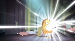 Size: 1136x623 | Tagged: safe, imported from derpibooru, screencap, applejack, power ponies (episode), applejack's hat, cowboy hat, cute, great moments in animation, hat, jackabetes, portal, smear frame