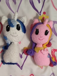 Size: 1738x2313 | Tagged: safe, artist:casquitos kawaii, imported from derpibooru, princess cadance, shining armor, alicorn, pony, unicorn, amigurumi, couple, crochet, love, plushie