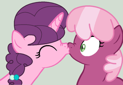 Size: 777x537 | Tagged: safe, artist:jadeharmony, artist:jadethepegasus, artist:lullabyprince, imported from derpibooru, cheerilee, sugar belle, earth pony, pony, unicorn, base used, boop, duo, eyes closed, female, gray background, kiss on the lips, kissing, lesbian, mare, noseboop, shipping, simple background, sugarlee, surprised