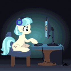 Size: 600x600 | Tagged: safe, artist:evilenchantress, edit, imported from derpibooru, coco pommel, earth pony, pony, animated, cocobetes, cute, explicit source, journey (band), show accurate, sound, webm