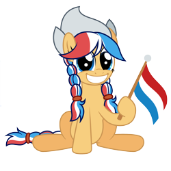 Size: 2000x2000 | Tagged: safe, artist:ashidaru, imported from derpibooru, oc, oc only, oc:ember, oc:ember (hwcon), pony, cute, dutch, flag, happy, hearth's warming con, nation ponies, netherlands, ponified, simple background, solo, transparent background