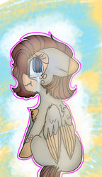 Size: 540x938 | Tagged: safe, artist:cocolove2176, imported from derpibooru, oc, oc only, pegasus, pony, abstract background, crying, eyelashes, female, looking back, mare, pegasus oc, sitting, solo, two toned wings, wings