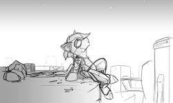 Size: 1280x768 | Tagged: safe, artist:captainhoers, imported from derpibooru, oc, oc only, pony, unicorn, city, cityscape, grayscale, looking up, monochrome, solo