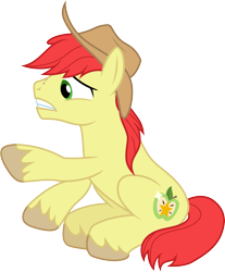 Size: 3000x3618 | Tagged: safe, artist:cloudy glow, artist:cloudyglow, artist:dashiesparkle, imported from derpibooru, imported from ponybooru, bright mac, earth pony, pony, the perfect pear, .ai available, cowboy hat, cutie mark, hat, high res, male, open mouth, raised hoof, simple background, solo, stallion, stetson, transparent background, vector