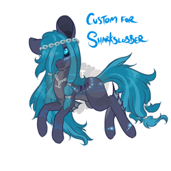 Size: 1000x1000 | Tagged: safe, artist:lavvythejackalope, imported from derpibooru, oc, oc only, earth pony, pony, black sclera, chains, earth pony oc, hair over eyes, simple background, smiling, solo, white background