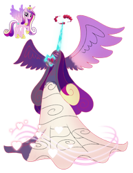 Size: 1280x1657 | Tagged: safe, artist:bearmation, artist:heavysplatter, imported from derpibooru, princess cadance, alicorn, pony, clothes, crossover, crystal, dress, dynamax, female, gigantamax, glowing eyes, glowing mane, harp, horn, long horn, macro, musical instrument, pokemon sword and shield, pokémon, simple background, solo, transparent background, wedding dress, winged unicorn, wings