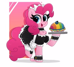 Size: 4096x3703 | Tagged: safe, artist:kittyrosie, imported from derpibooru, pinkie pie, earth pony, pony, chest fluff, clothes, cute, diapinkes, female, food, maid, mare, open mouth, pie, redraw, solo