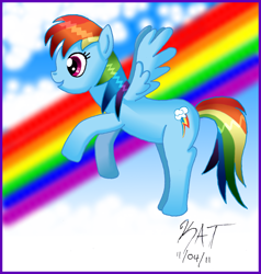 Size: 900x946 | Tagged: safe, artist:yueloverforever, imported from derpibooru, rainbow dash, pegasus, pony, backwards cutie mark, cloud, rainbow, solo