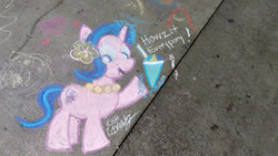 Size: 900x507 | Tagged: safe, artist:newportmuse, imported from derpibooru, starlight glimmer, pony, unicorn, chalk drawing, photo, solo, traditional art