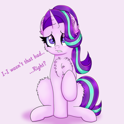 Size: 1000x1000 | Tagged: safe, artist:splashofsweet, imported from derpibooru, starlight glimmer, pony, unicorn, chest fluff, cute, dialogue, ear fluff, female, glimmerbetes, mare, solo