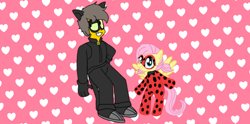 Size: 1390x690 | Tagged: safe, artist:haileykitty69, imported from derpibooru, fluttershy, human, pegasus, chat noir, clothes, cosplay, costume, crossover, crossover shipping, fluttermour, miraculous ladybug, seymour skinner, shipping, the simpsons