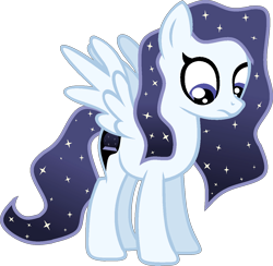 Size: 1260x1228 | Tagged: safe, artist:pegasski, imported from derpibooru, oc, oc only, pegasus, pony, base used, ethereal mane, eyelashes, female, frown, looking down, mare, pegasus oc, simple background, solo, starry mane, transparent background, wings