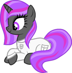 Size: 644x656 | Tagged: safe, artist:pegasski, imported from derpibooru, oc, oc only, oc:dala, pony, unicorn, base used, clothes, eyelashes, female, horn, lab coat, lying down, mare, prone, simple background, smiling, solo, transparent background, unicorn oc