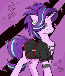 Size: 1337x1556 | Tagged: safe, artist:sallycars, imported from derpibooru, starlight glimmer, pony, unicorn, alternate hairstyle, clothes, ear piercing, earring, edgelight glimmer, goth, jewelry, ms paint, mspaintponies, piercing, skirt, solo