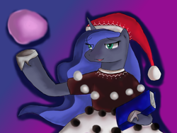 Size: 1280x960 | Tagged: safe, artist:izumi-ru, imported from derpibooru, princess luna, alicorn, semi-anthro, clothes, cosplay, costume, doremy sweet, dress, female, hat, mare, orb, solo, touhou
