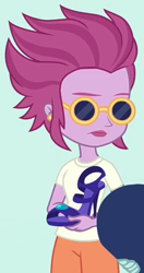 Size: 295x560 | Tagged: safe, imported from derpibooru, screencap, equestria girls, equestria girls series, rollercoaster of friendship, background human, clothes, cropped, ear piercing, earring, high heels, jewelry, piercing, shoes, solo, sunglasses, unnamed character, unnamed human