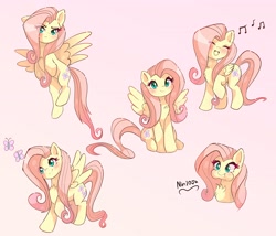 Size: 4096x3512 | Tagged: safe, artist:nin10ja, imported from derpibooru, fluttershy, pegasus, pony, cheek bulge, chest fluff, cute, eye clipping through hair, eyes closed, female, flying, frown, looking at you, mare, music notes, open mouth, shyabetes, simple background, singing, sitting, smiling, spread wings, wings