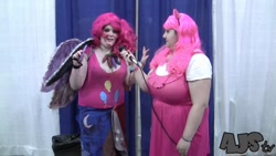 Size: 1280x720 | Tagged: safe, imported from derpibooru, pinkie pie, human, bronycon, fanfic:cupcakes, clothes, cosplay, costume, fat, irl, irl human, photo, pudgy pie
