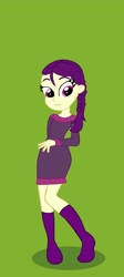 Size: 1024x2292 | Tagged: safe, artist:snowdog-zic, imported from derpibooru, boysenberry, equestria girls, boots, boysenbetes, braid, braided pigtails, clothes, cute, equestria girls-ified, eyebrows, eyelashes, female, green background, humanized, shadow, shoes, simple background, smiling, sweater, sweatshirt, triple berry