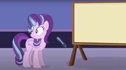 Size: 1676x934 | Tagged: safe, artist:forgalorga, edit, imported from derpibooru, starlight glimmer, alicorn, pony, alicornified, know your castle, pen, race swap, starlicorn, xk-class end-of-the-world scenario