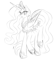 Size: 1670x1930 | Tagged: safe, artist:ladylullabystar, imported from derpibooru, princess celestia, pony, monochrome, sketch, solo