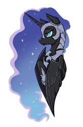 Size: 591x900 | Tagged: safe, alternate version, artist:28gooddays, imported from derpibooru, nightmare moon, alicorn, pony, bust, female, mare, portrait, simple background, solo, transparent background, updated
