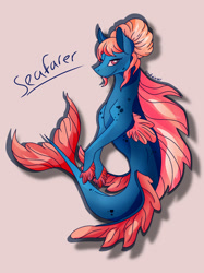 Size: 1280x1707 | Tagged: safe, artist:catofwinter, imported from derpibooru, oc, oc only, seapony (g4), dorsal fin, eyelashes, female, fins, fish tail, flowing mane, flowing tail, looking at you, signature, simple background, smiling, solo, tail, white background, wings