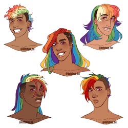 Size: 3500x3500 | Tagged: safe, artist:rdstartie, imported from derpibooru, rainbow dash, human, alternate hairstyle, blackwashing, blushing, dark skin, diversity, ear piercing, earring, eyebrow piercing, grin, headcanon, hispanic, humanized, jewelry, lip piercing, nonbinary, piercing, romani, sexuality headcanon, sidecut, simple background, smiling, solo, white background